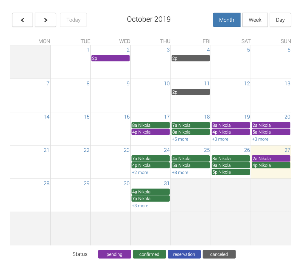 Example of a booking calendar made using the Easy Appointments plugin