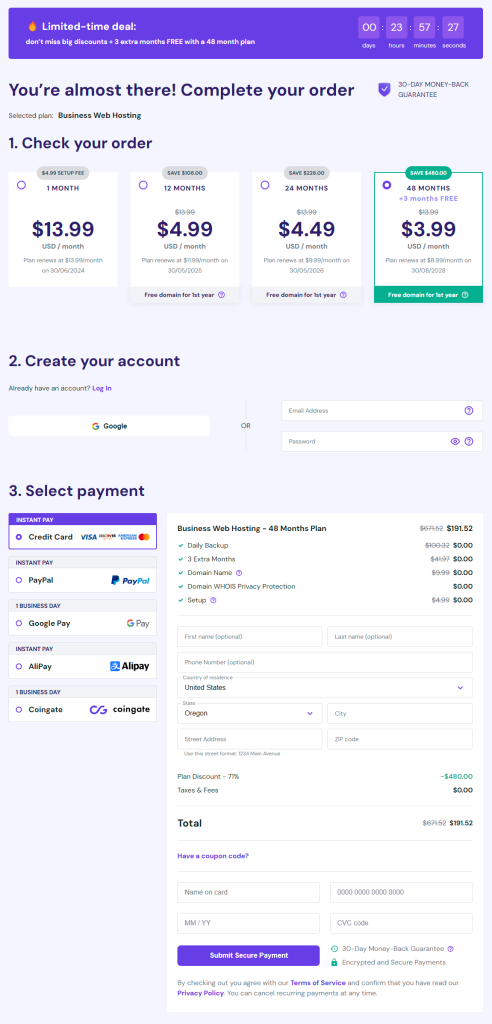 Hostinger checkout page