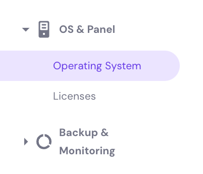 The Operating System menu in hPanel