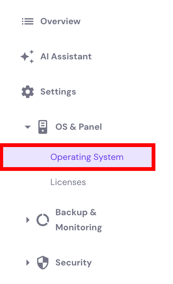 vps operating system menu