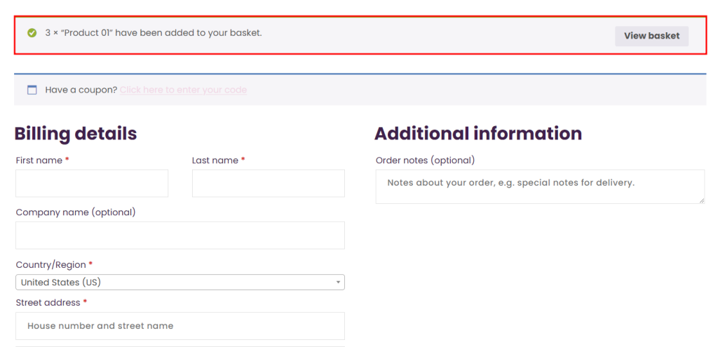 WooCommerce direct checkout via manual link, demonstrating how it works for bundled items