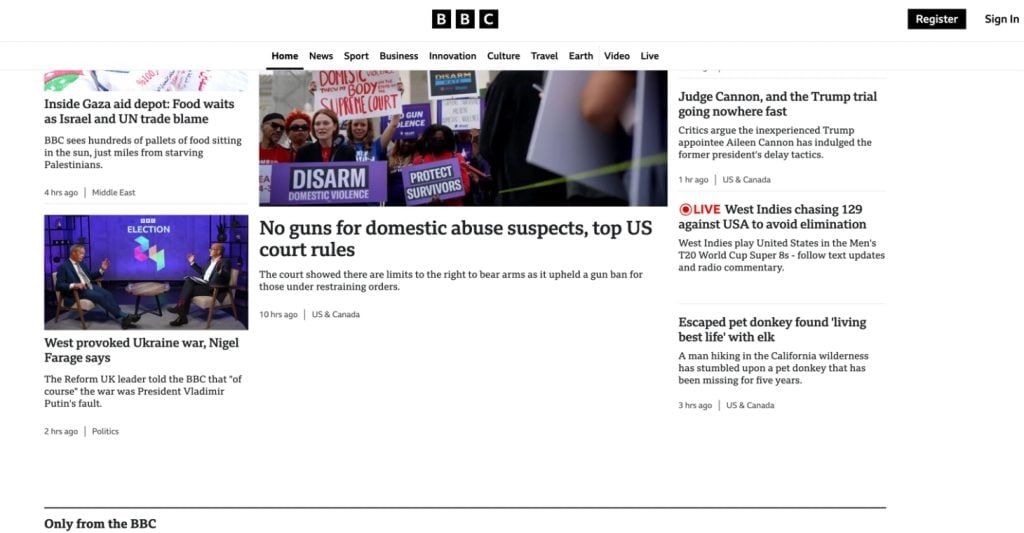 The BBC News homepage