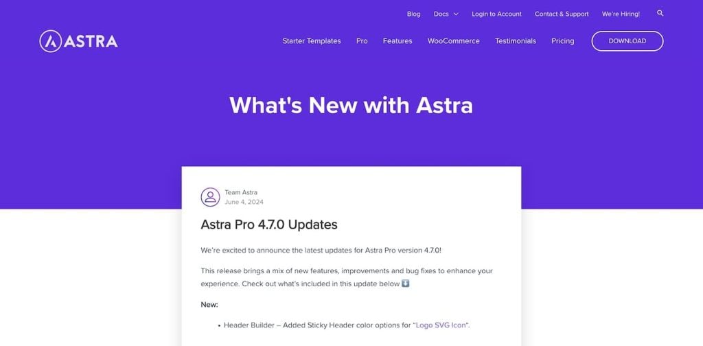 Astra change log file