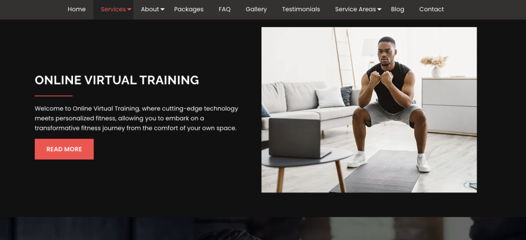 Online training section on the Services page of Advantage Fitness Training