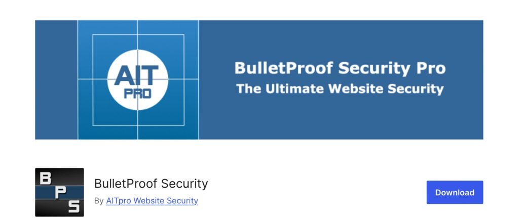 The BulletProof Security plugin page.