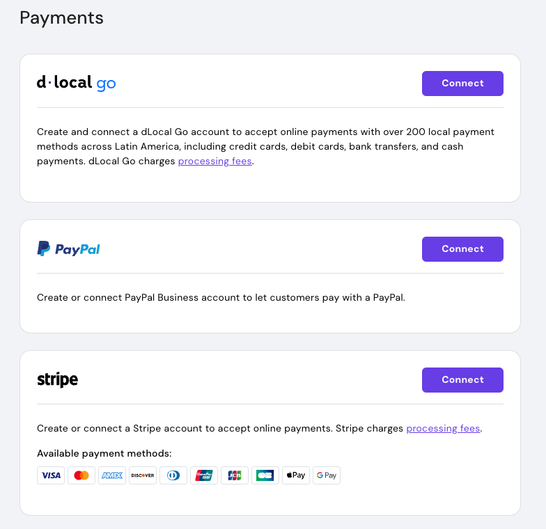 Hostinger AI Website Builder online store payment management page
