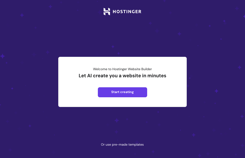 Hostinger AI Website Builder startup screen