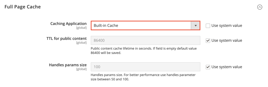 The Caching Application option in Magento