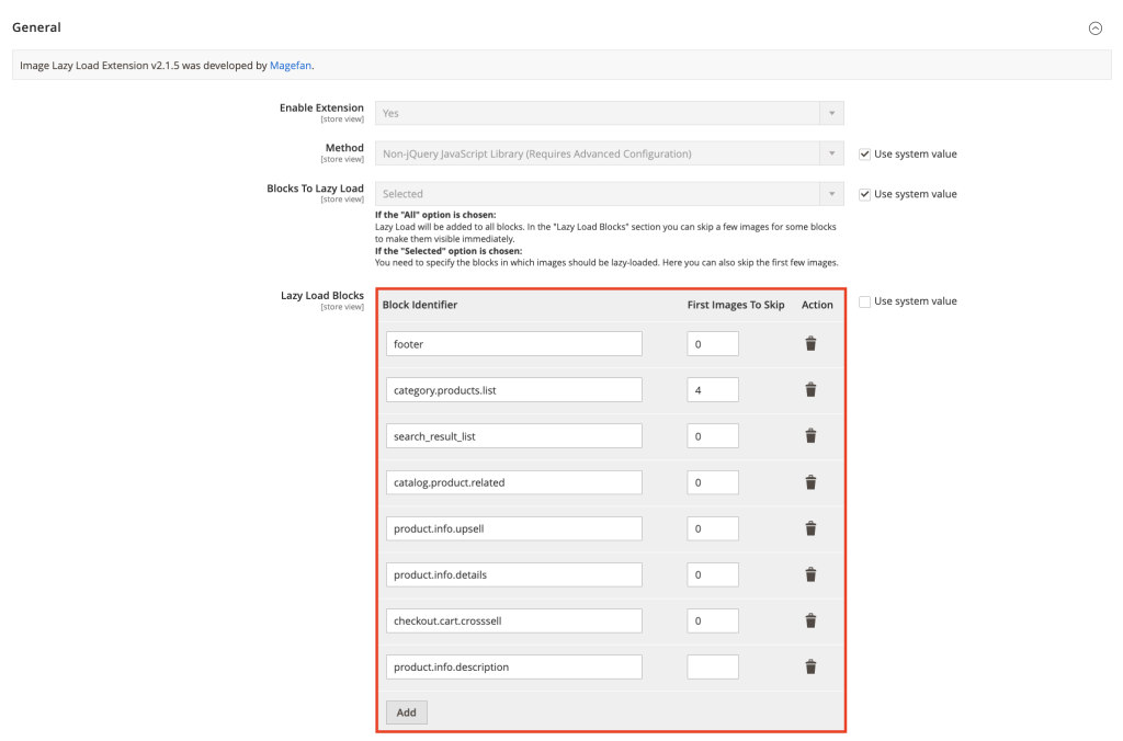 The Lazy Load Blocks option in Magento