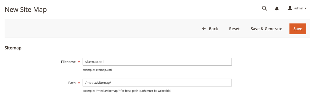 The New Site Map fields in Magento
