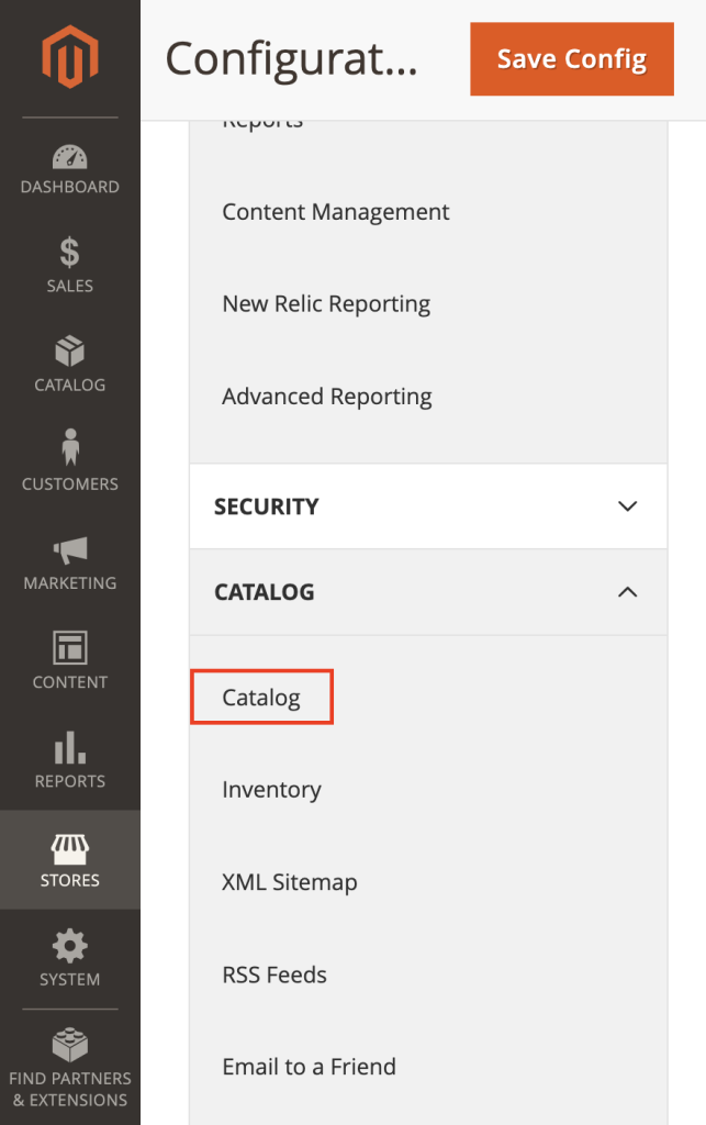  The Catalog menu in Magento