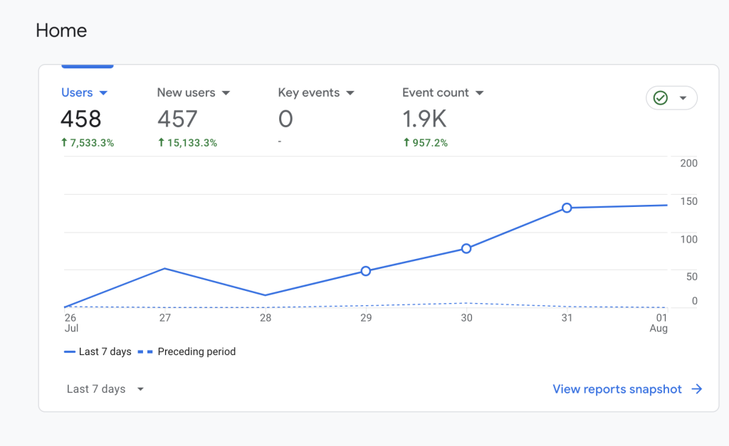 Overview of visitors on a website in Google Analytics