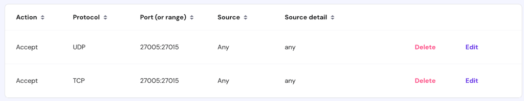 GMod firewall configuration in hPanel