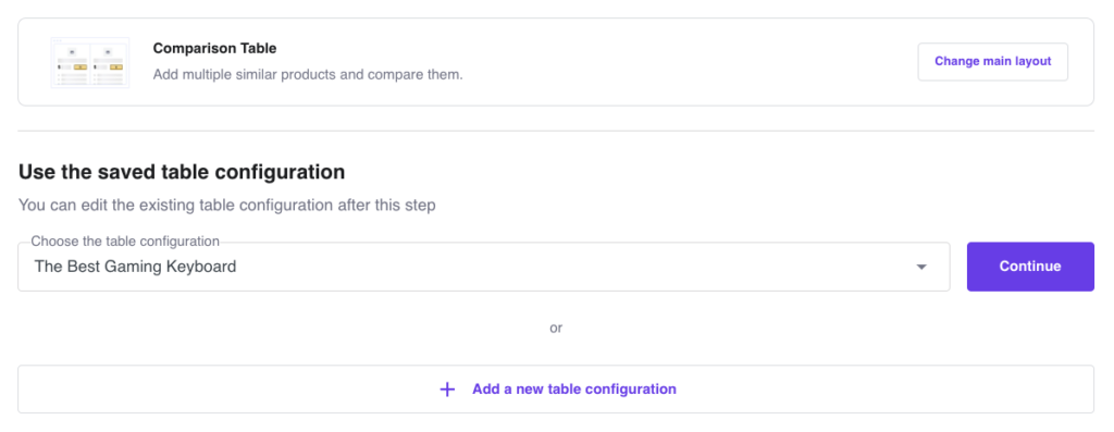 Using a saved table configuration in Hostinger Amazon Affiliate Connector plugin