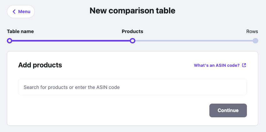 The Add products step in creating comparison table using Hostinger Amazon Affiliate Connector plugin