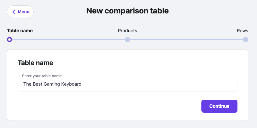 The New comparison table screen for Hostinger Amazon Affiliate Connector plugin