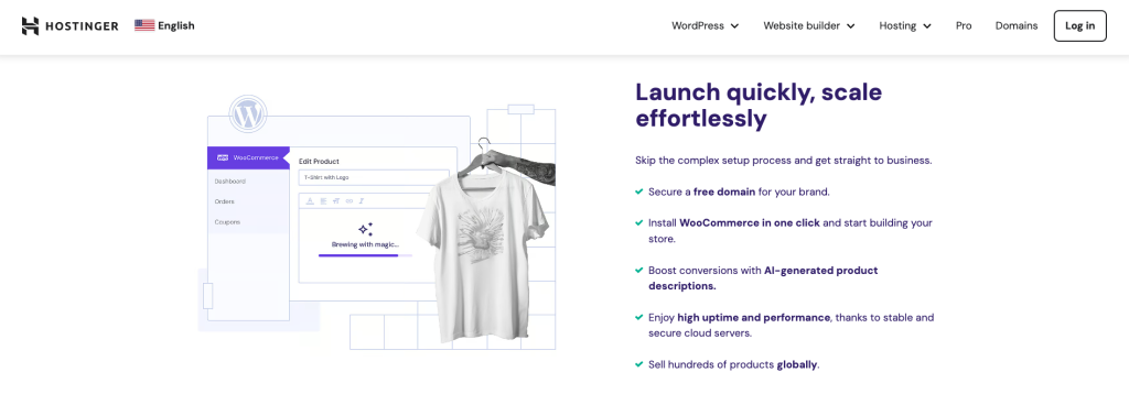 Hostinger WooCommerce hosting landing page