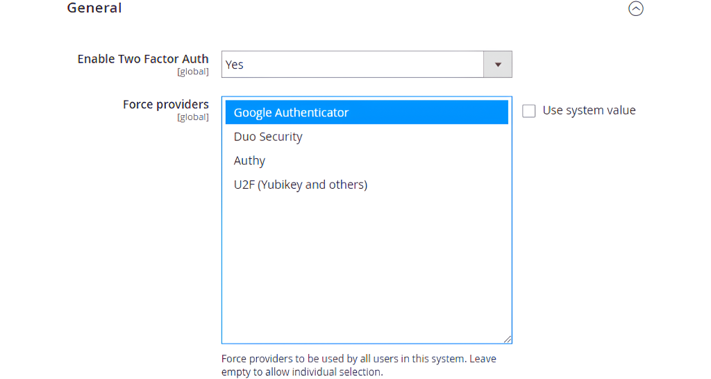 Magento's 2FA provider options
