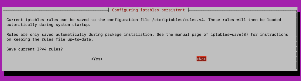 iptables' IPv4 rules prompt