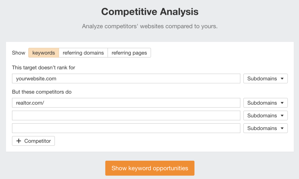 The Competitive Analysis feature in Ahrefs