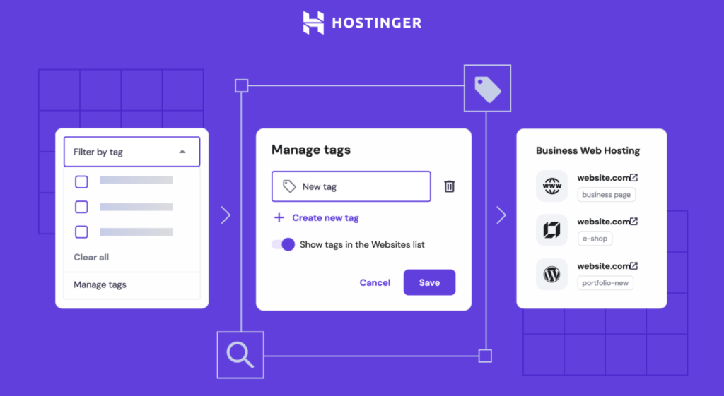 The Manage tags feature in hPanel