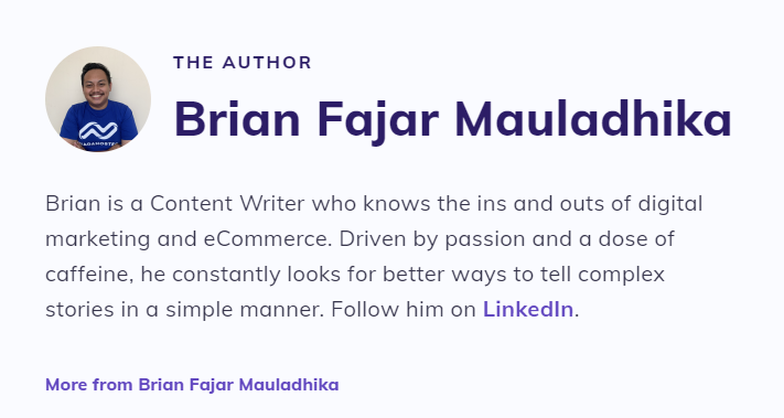 The author bio of Brian Fajar Mauladhika, a content writer at Hostinger