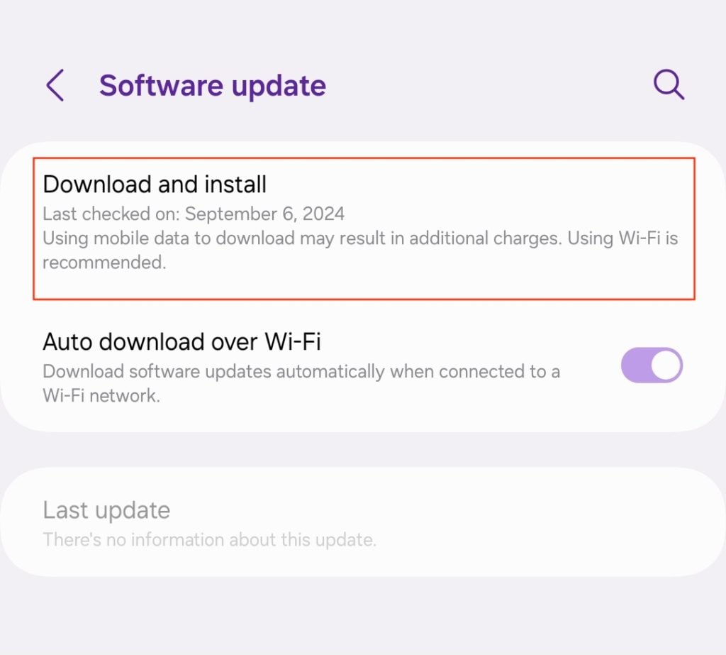 The Download and install menu in Android