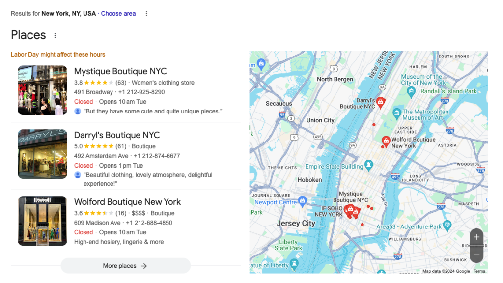 Google Local Pack section showing local business listings