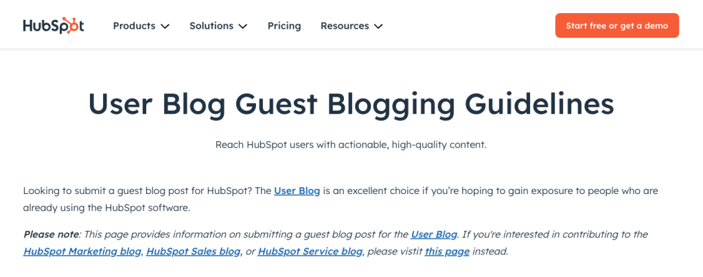 An example of a webpage showing guest blog guidelines