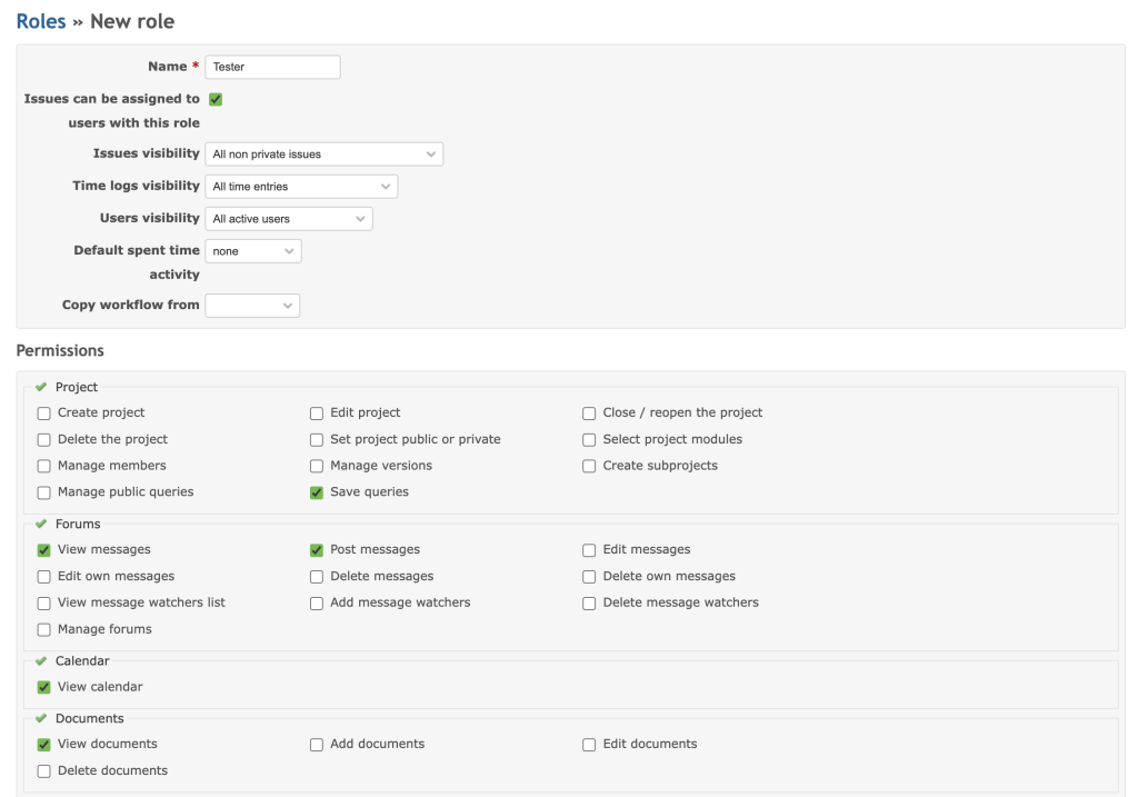 The New roles field in Redmine