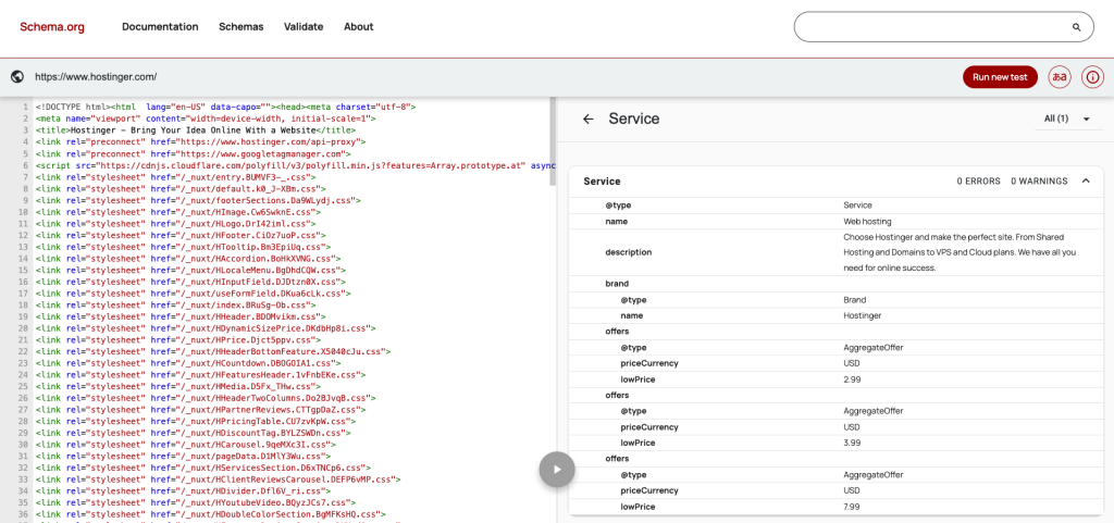 Schema markup validation test