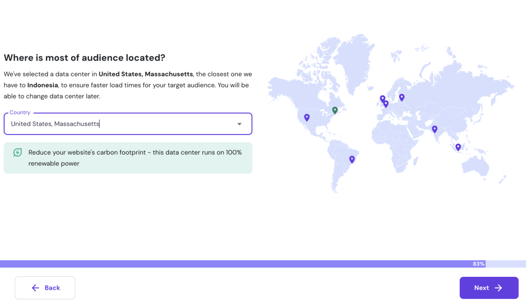 Choosing a server location in hPanel
