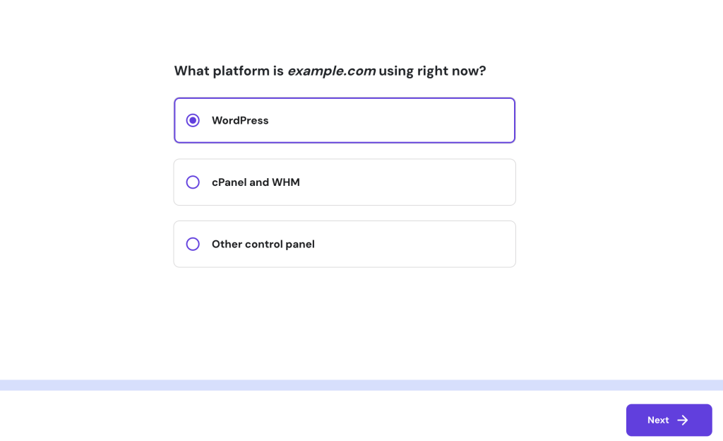 Choosing a website platform in hPanel
