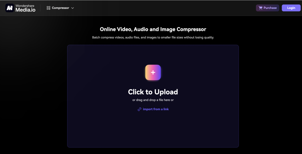 Media.io's video, image, and audio file compressor feature
