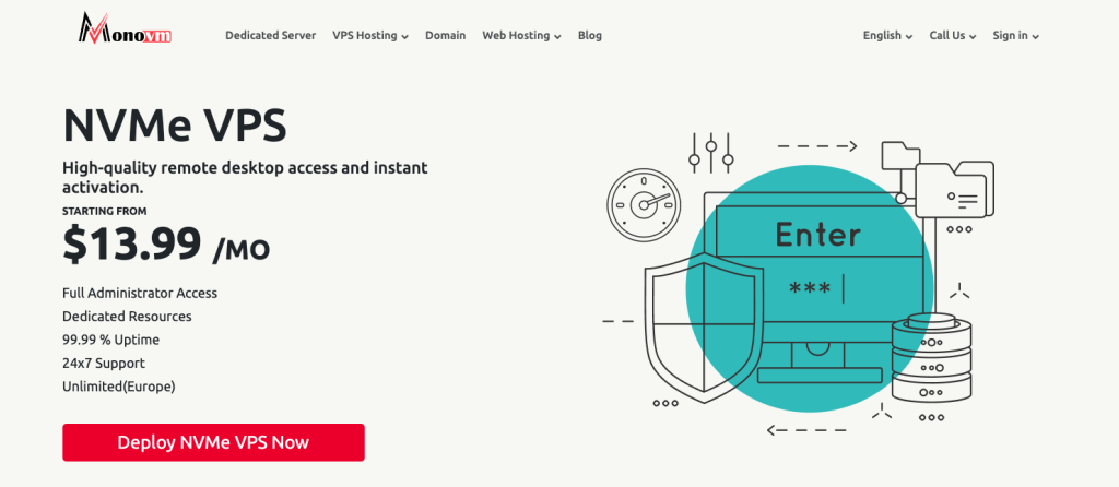 NVMe VPS hosting landing page