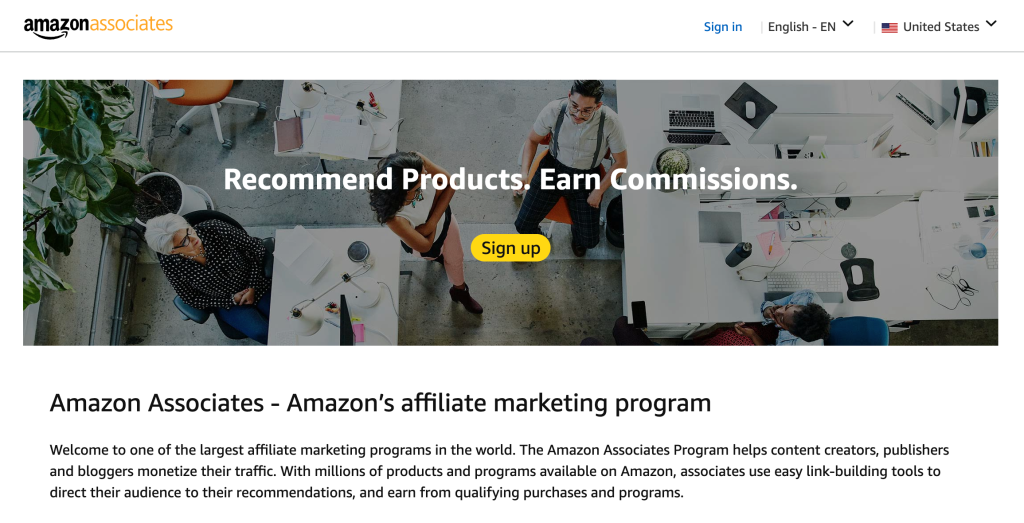 Amazon affiliate program homepage