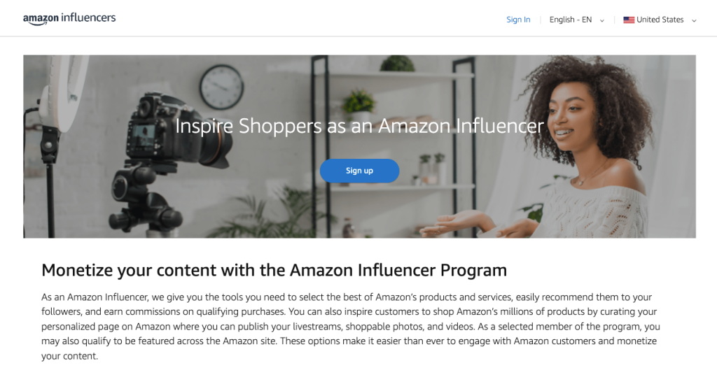 Amazon Influencers homepage