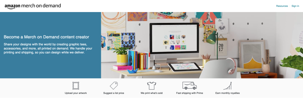 Amazon Merch on Demand homepage