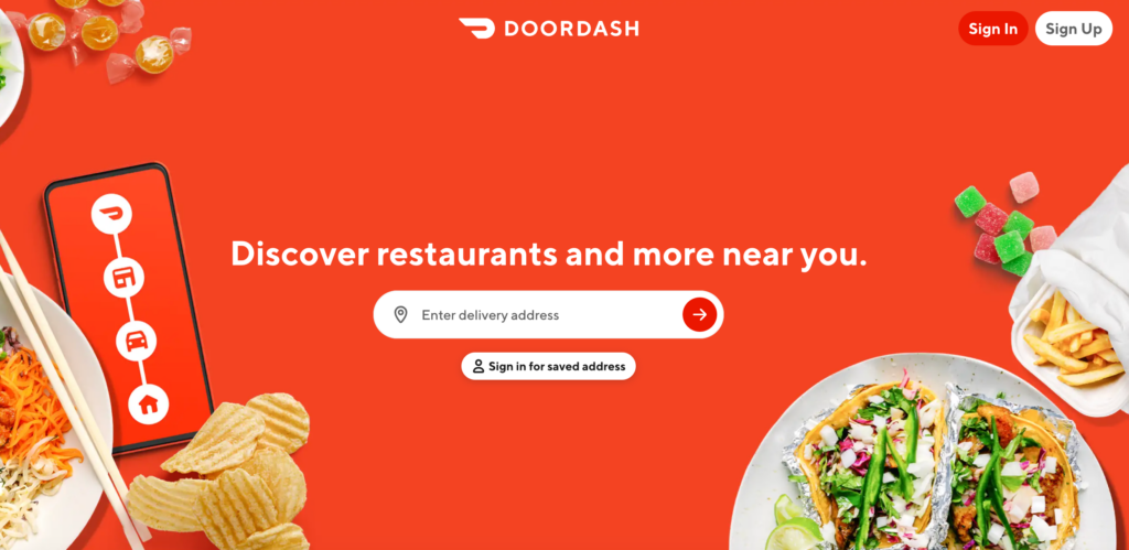 Doordash homepage