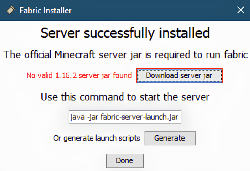 The Download server jar button in Fabric Installer