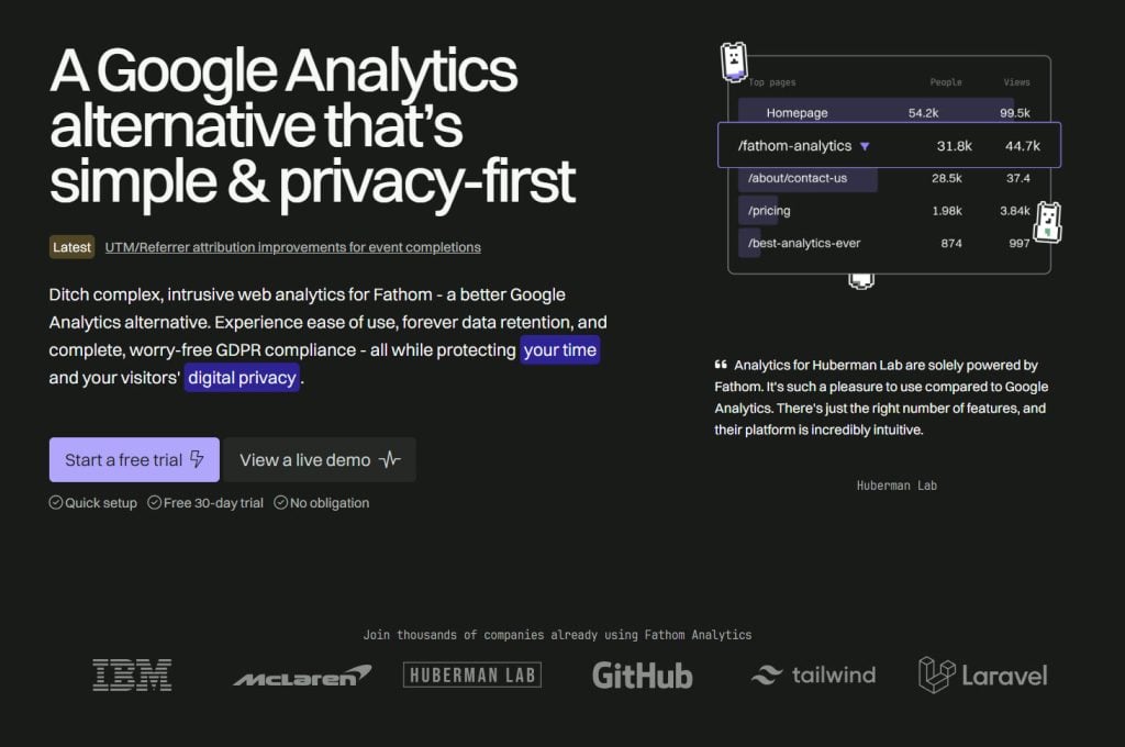 Screenshot showing an example of a complex web analytics platform built with Laravel