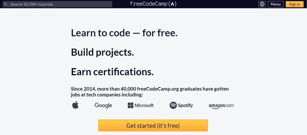 freeCodeCamp's home page