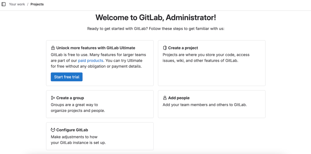 The GitLab welcome screen