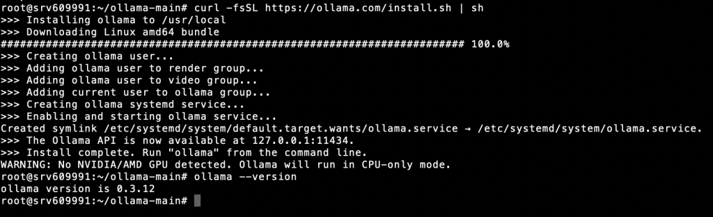 Install Ollama from the official repository to your VPS