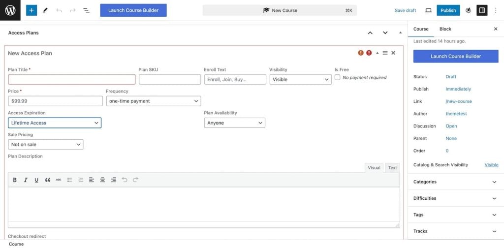 LifterLMS pricing page settings