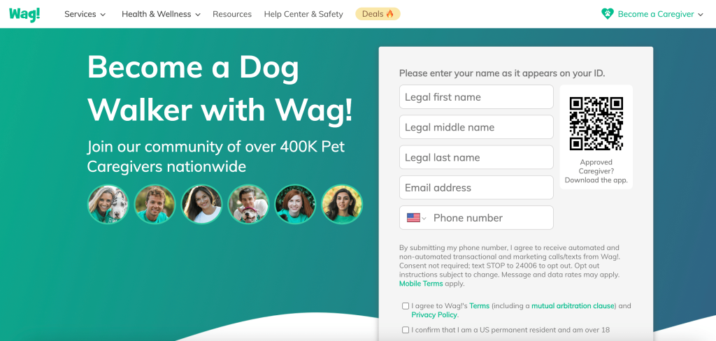 Wag dog walker homepage