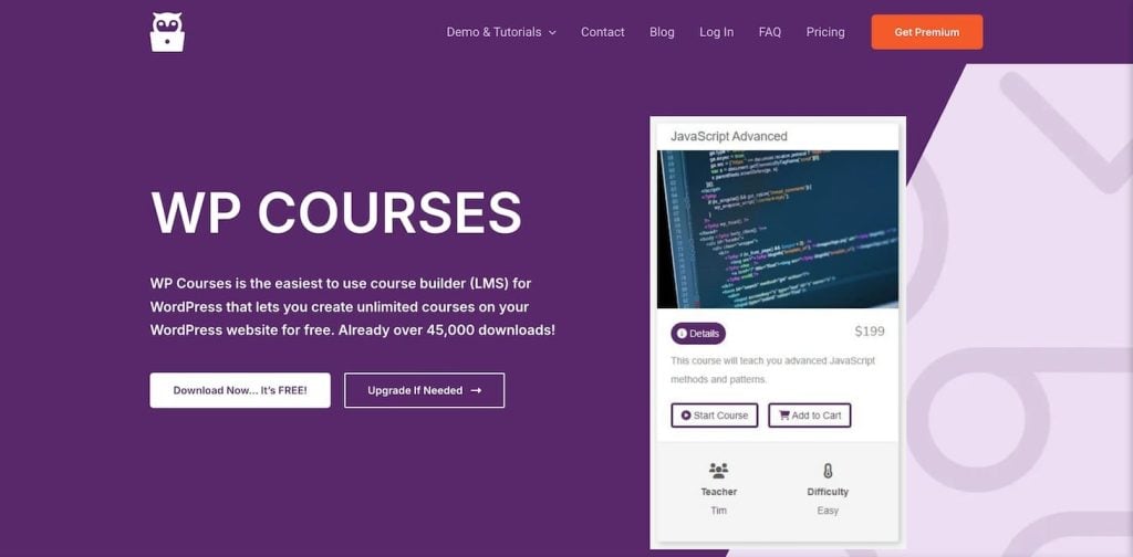 WP Courses LMS plugin landing page