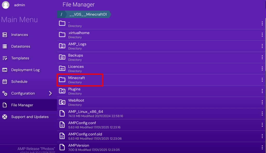 Minecraft directory folder on hostinger game panel