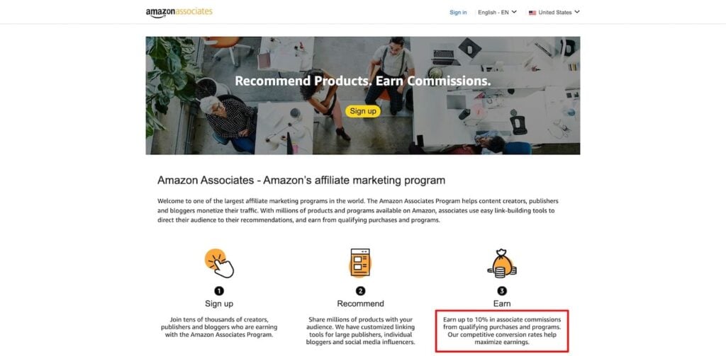 amazon associates low affiliate commission example