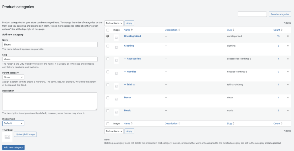 WooCommerce Product categories interface